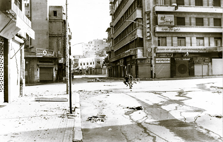 Two Boys Running from Fighting in Beirut, Lebanon