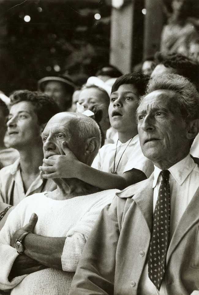 Pablo Picasso, Son Claude and Jean Cocteau at a Bullfight, Vallauris, France