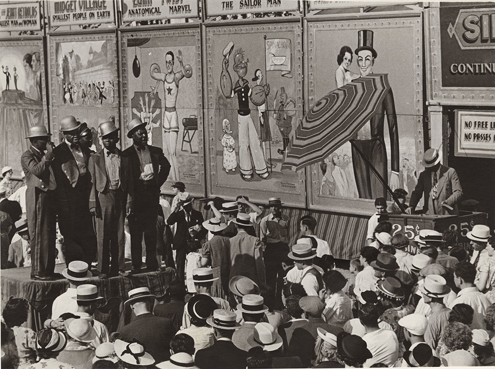 Ringling Bros. and Barnum & Bailey Circus, Rockford, Il (Black Minstrels in front of Crowd, Figural Circus Tarps)