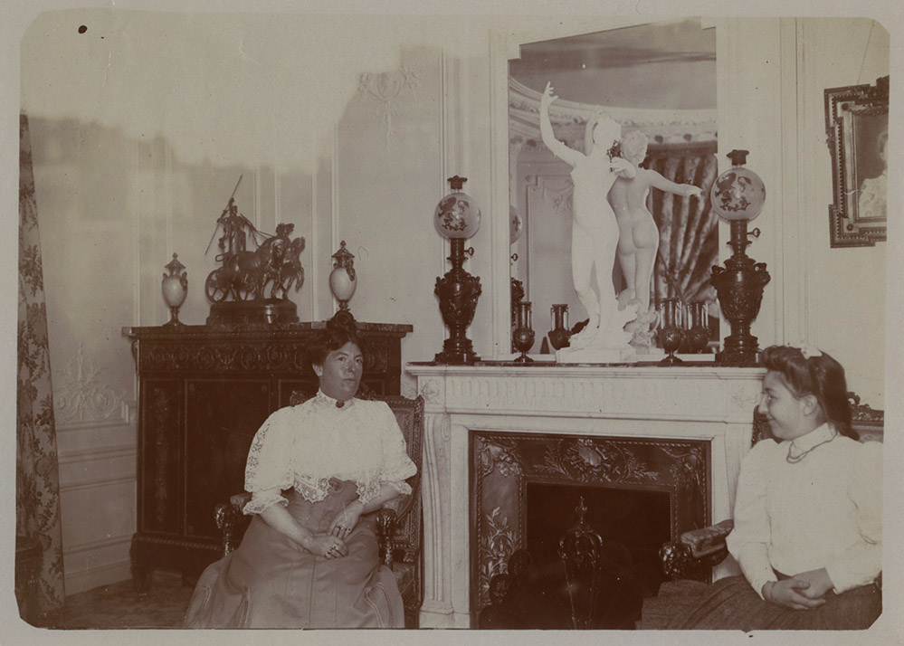 Anonymous (French) - Two Women in Interior with Sculpture by Felix Charpentier's (French, 1858-1924) on Mantel of Fireplace