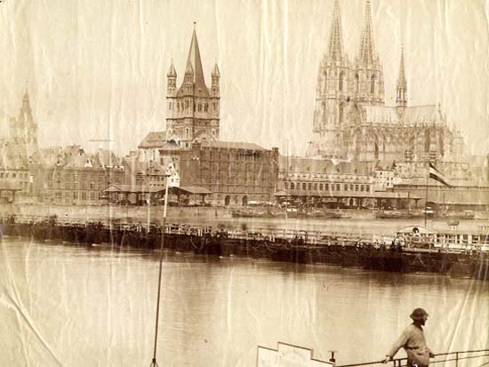 Anonymous - The Rhine, Boat Bridge, and Skyline of Cologne, Germany
