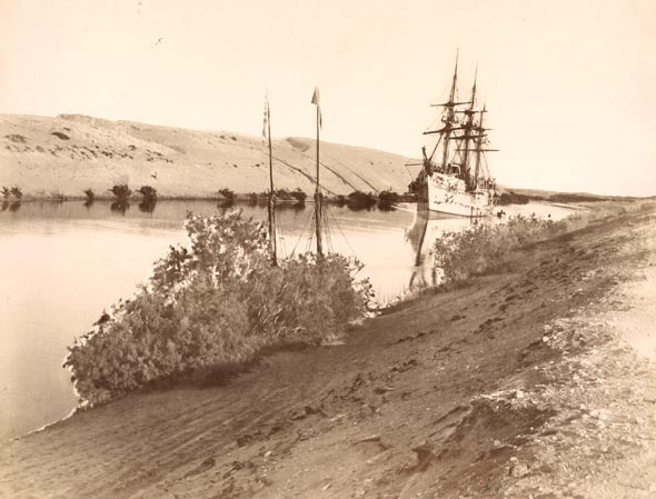 Masted Ship Crossing the Suez Canal