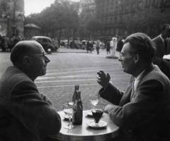 Robert Doisneau - Pierre Neveu and Author Aldous Huxley, on the Terrace of Flore Caf�, Saint-Germain-des-Pr�s, Paris, Drinking Wine
