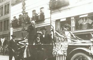Martin (Spokane WA) - Woodrow Wilson in Flag-Draped Car in Spokane, WA
