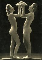 Jean-Marie Auradon - Two Nude Women Holding Plate of Grapes