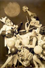 Alfred Cheney Johnston - Three Ziegfeld Girls with Pierrot Clown