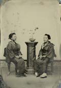 Anonymous (Japan) - Two Japanese Women with Plant on Studio Pedestal