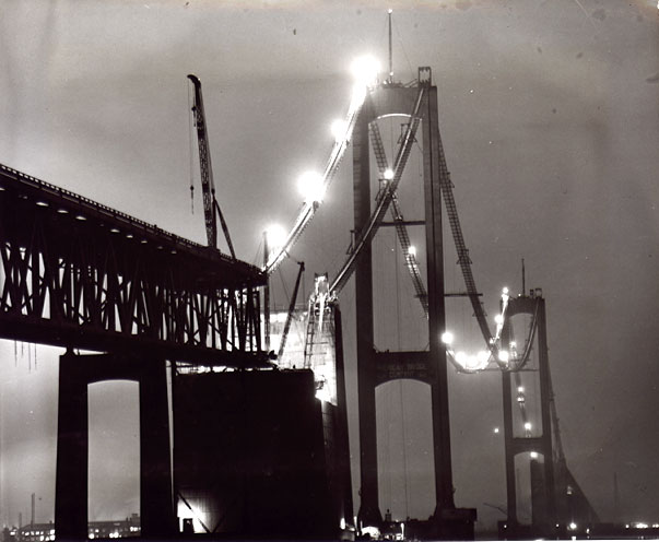 Anonymous (American) - Night Construction on the Delaware Memorial Bridge Anonymous (American) - Night Construction on the Delaware Memorial Bridge