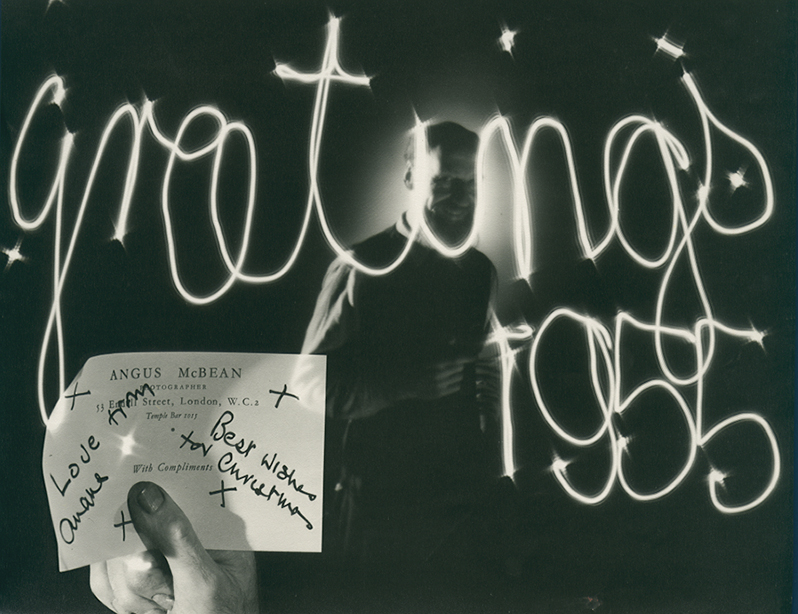 Prototype for 1955 Christmas Card  - Self Portrait with Light Drawing