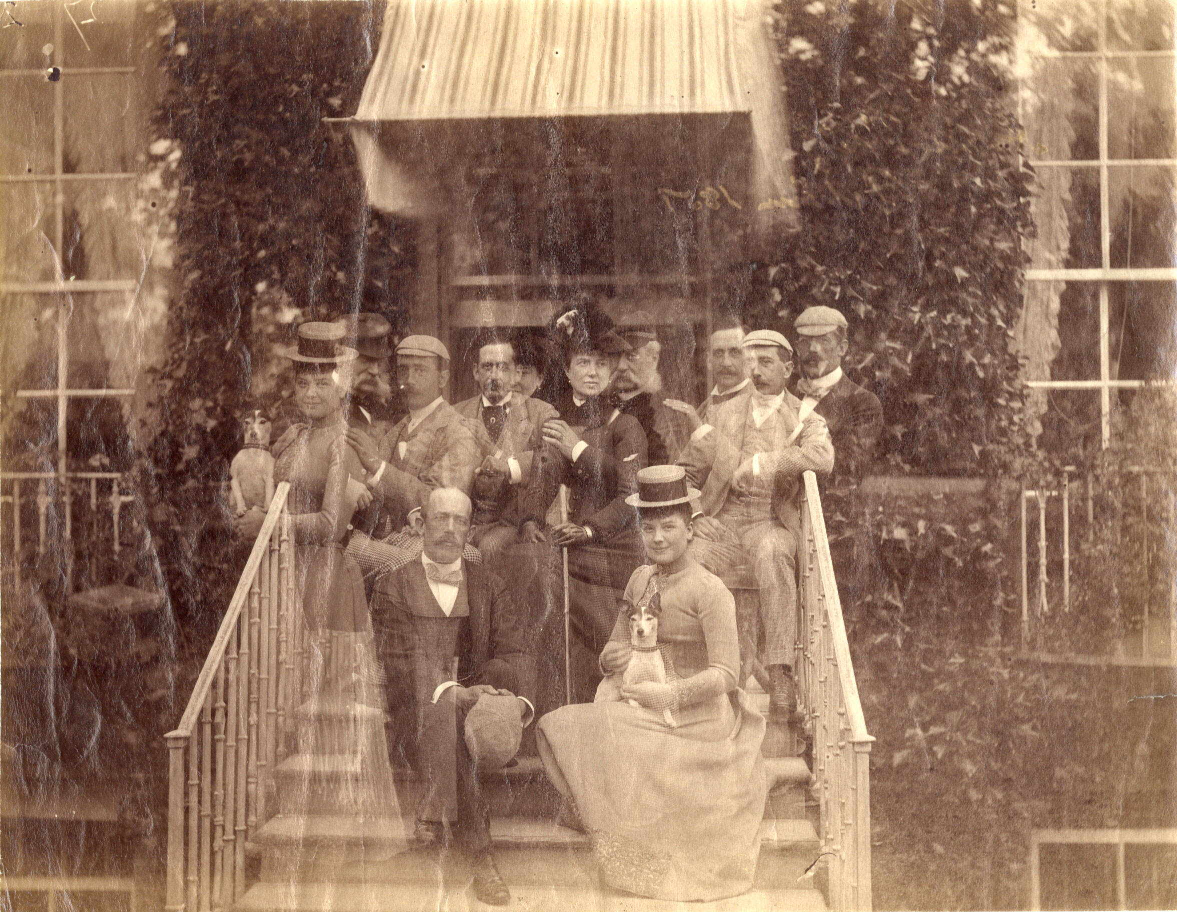 Anonymous, European - Group Portrait of Ladies and Gentleman Outside Grand House, Double Exposure Anonymous, European - Group Portrait of Ladies and Gentleman Outside Grand House, Double Exposure