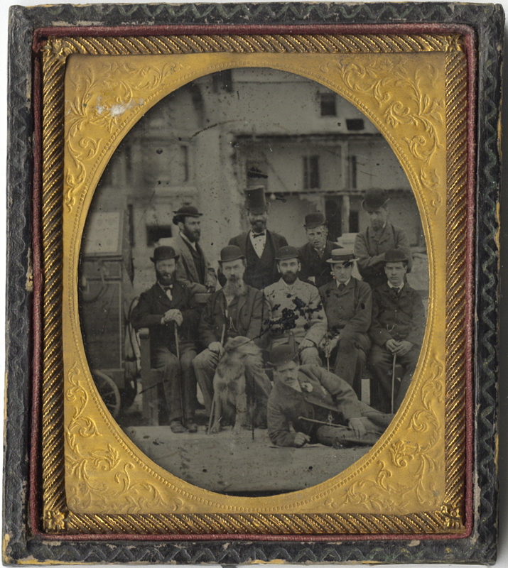 Anonymous, English - Portrait of 10 Men and a Dog on a City Sidewalk Anonymous, English - Portrait of 10 Men and a Dog on a City Sidewalk