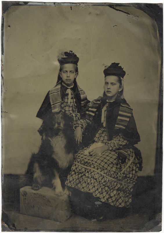 Anonymous, American - Portrait of Two Girls with Their Dog Anonymous, American - Portrait of Two Girls with Their Dog