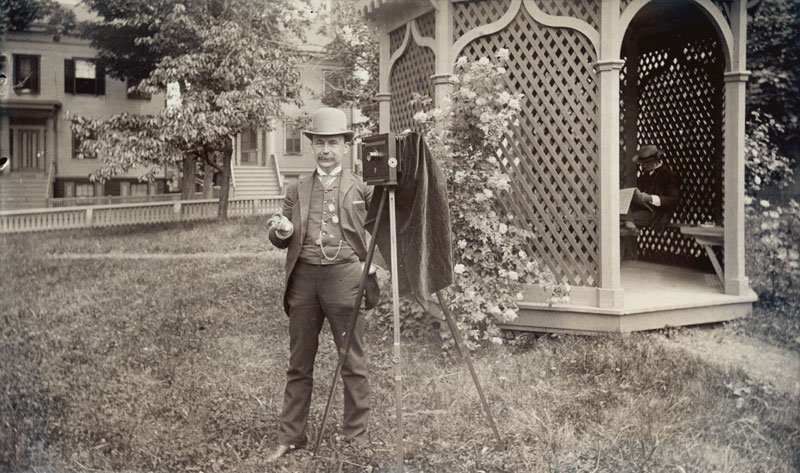 Anonymous, American - Portrait of a Photographer with his Camera in a Park with a Gazebo Anonymous, American - Portrait of a Photographer with his Camera in a Park with a Gazebo