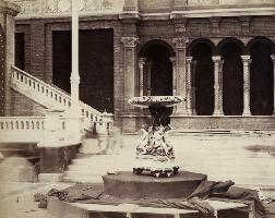 B. L. Spackman (attributed to) - Construction of the 1862 International Exhibition at South Kensington  [View with Garden Sculpture]