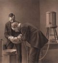 Julius Bien & Co. Lithographers - "Craniophore" Apparatus for Taking Composite Photographs of Skulls."Ascertaining Capacity of Cranial Cavity by Means of Water"