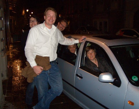 My friends in the rain in Mulhouse.