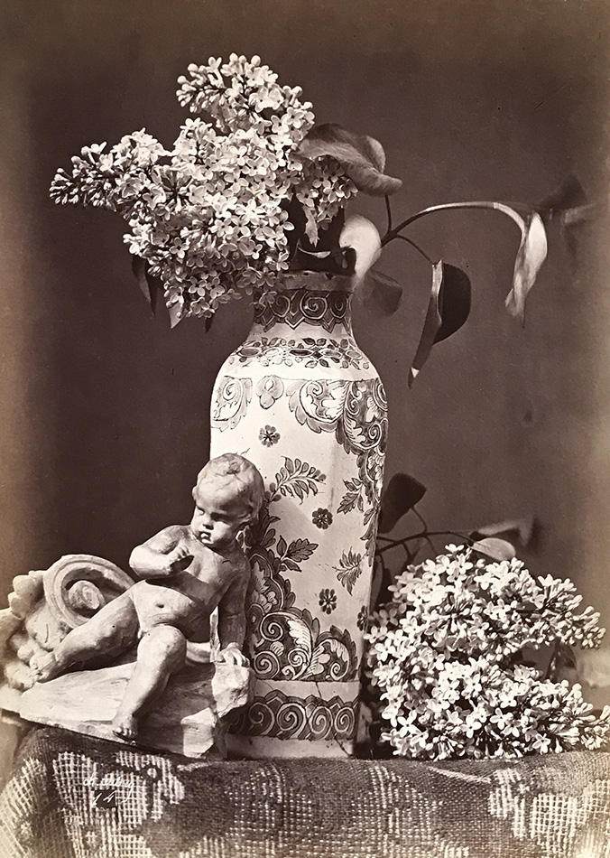 Charles Hippolyte Aubry - Still Life with Cherub, Pottery Vase and Flowers