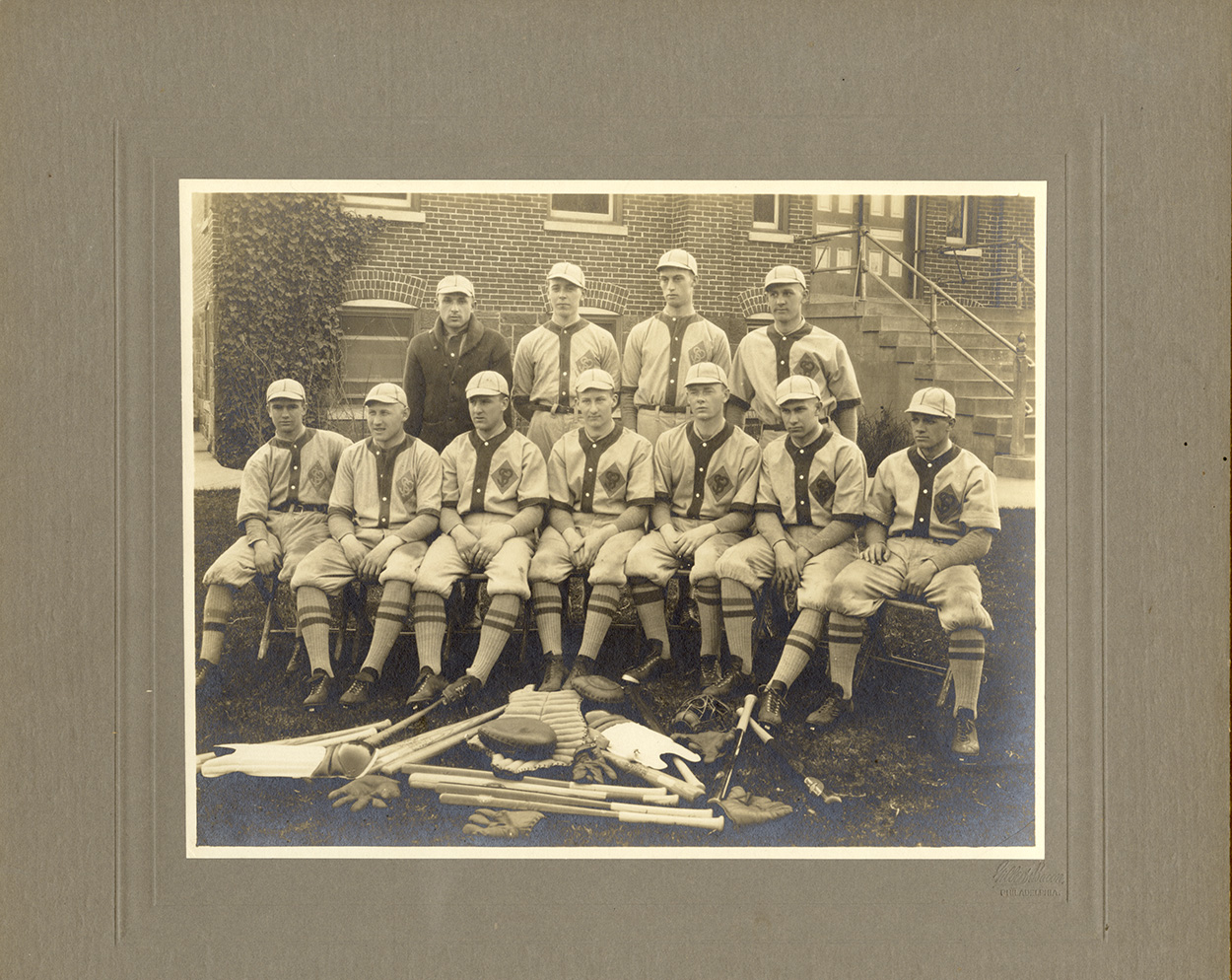 Baseball Team with Equipment