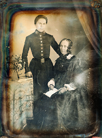 Anonymous (French) - Boy in Military Uniform with Mother with Stereo Viewer and Flowers on Table