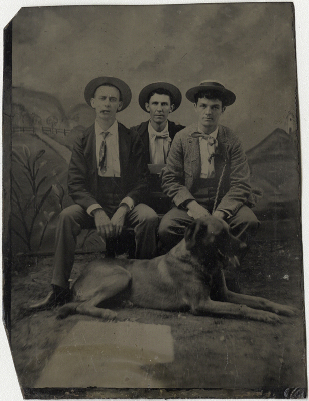 Portrait of Three Men and a Dog