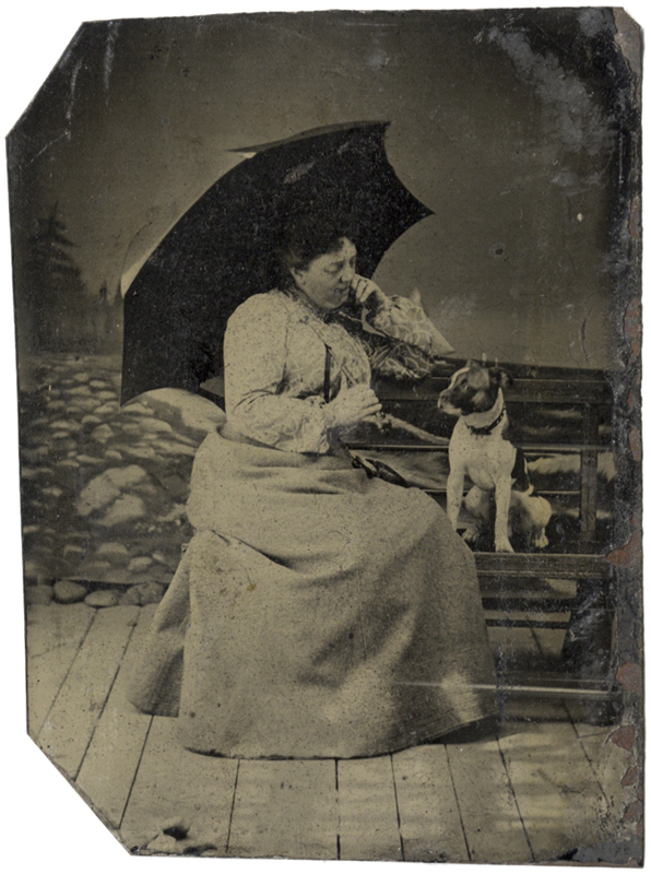 Woman with Umbrella and Dog