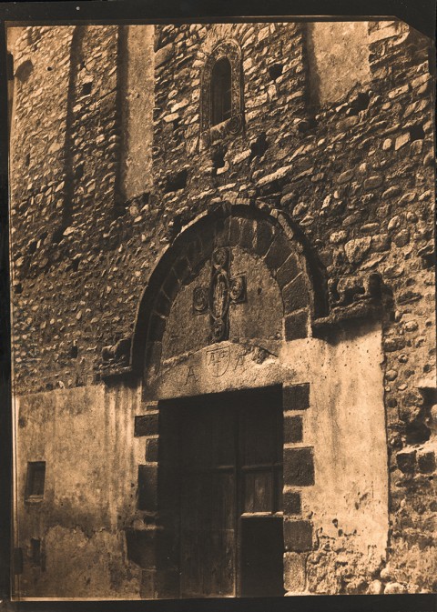 Gustave Le Gray and Auguste Mestral: Portail Ouest, Eglise Sainte-Marie, Arles-sur-tech (Pyrénées-Orientales). Salt print from waxed paper negative, 1851.