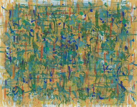 Paula Chamlee: With Blue. Watercolor, gouache, oil stick, 8 x 10 in. (203 x 254 mm), 2015/2015, on archival board. 16924.