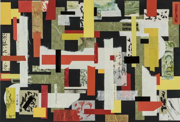 Paula Chamlee: A Deeper Understanding. Various papers, photographs, sumi ink, watercolor, 13 x 18.5 in. (330 x 470 mm), 2013/2013, on black Artcare board. 16925.