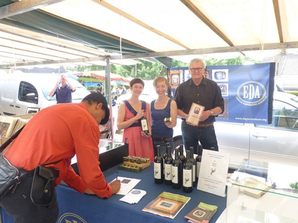 The European Daguerreotype Association promotion stall with Ann Deckers and Tamara Berghmans (both from the FotoMuseum Antwerp), and Hans Gummersbach.  (Photo Courtesy of Hans Gummersbach)