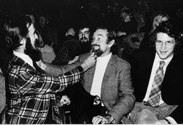 Cole Weston and Tom Halsted pulling on their beards with Peter MacGill looking on innocently. Cole Weston and Tom Halsted pulling on their beards with Peter MacGill looking on innocently.