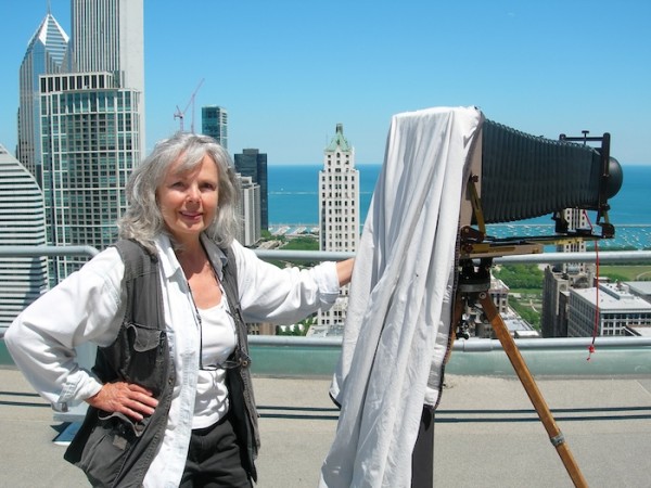 Paula Chamlee photographing in Chicago for the Chicago Lake/Chicago Loop series. Photo credit: Richard Boutwell.